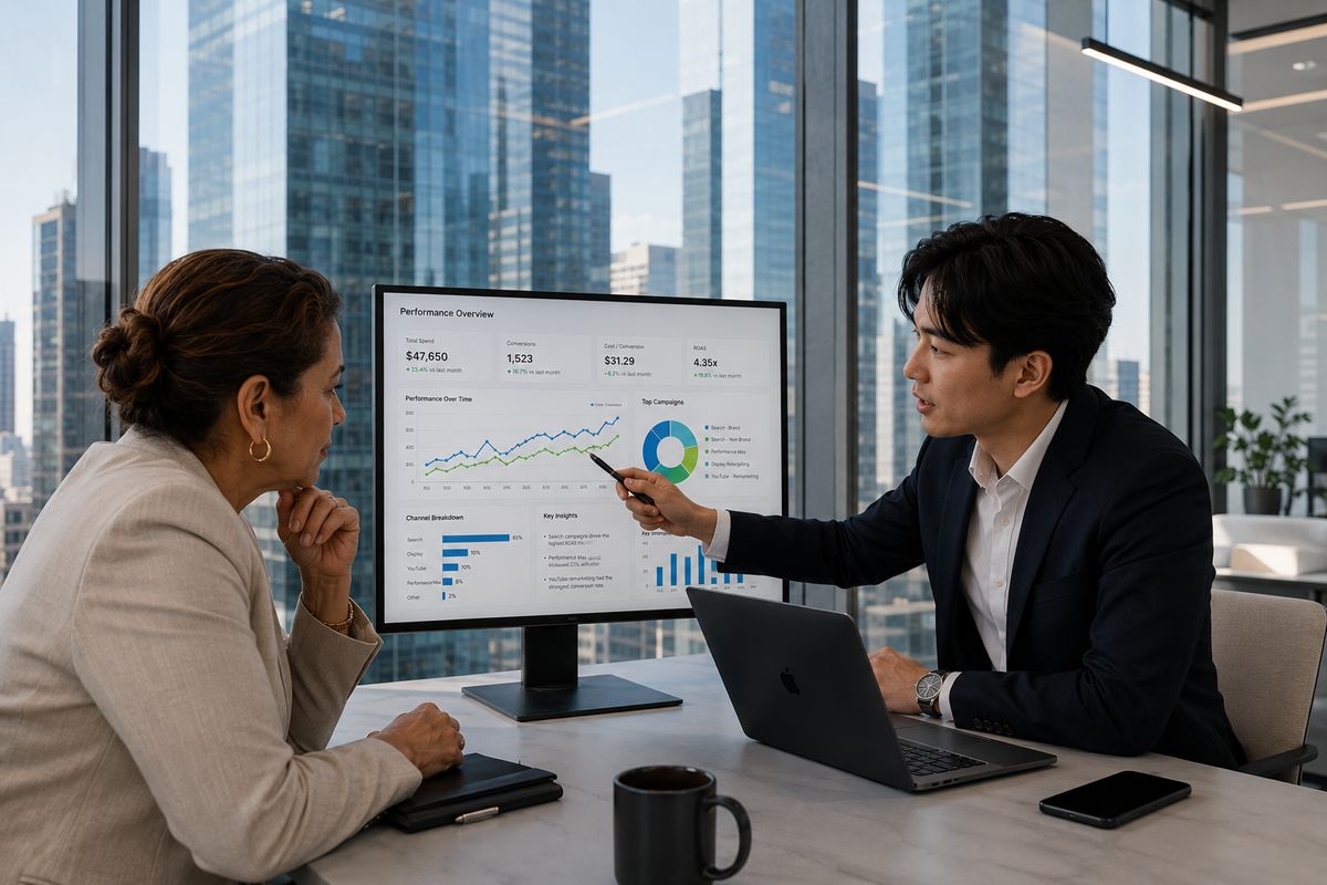 A ForgeSEM strategist walking a client through their account performance